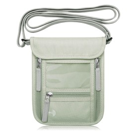 WALNEW Passport Holder Neck Pouch Travel Wallet for Women and Men, RFID Blocking Security Slim Traveling Wallet with Around Neck Lanyard Strap, Light Green