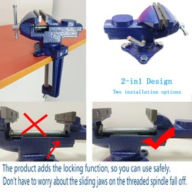 2-in-1 Dual-Purpose Combined Bench Vise or Table Vise, With end-point locking device, Portable Universal Rotate 360° Work Clamp-On Vise, 3.0" Blue