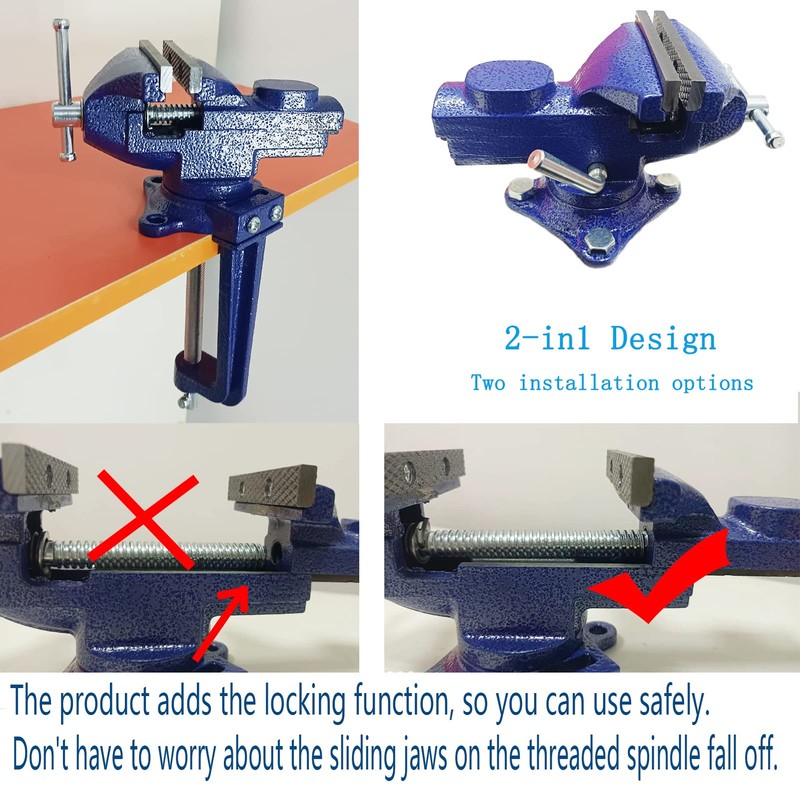 2-in-1 Dual-Purpose Combined Bench Vise or Table Vise, With end-point