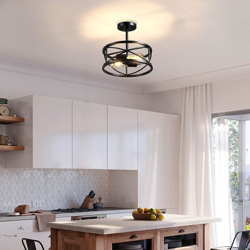 Karjearl Farmhouse Semi Flush Mount Ceiling Light Fixtures, 11.8“ 2-Light