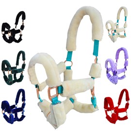 Majestic Ally Horse Halter Fleece Set -Full, Set of 09 (Crown, Noseband, Cheeks, Chin, Neck Pieces) and Set of 4 (Crown, Noseband, Cheeks), Multiple Colors (Cream, 09 Piece)