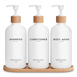White Shampoo and Conditioner Dispenser Set by Brighter Barns - Shower Dispenser - Shampoo Conditioner Body Wash Dispenser with Pump - Shower Soap Dispenser for Bathroom Decor, Hotel, Airbnb (White)