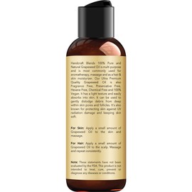 Handcraft Blends Grapeseed Oil - Cold-Pressed 4 Fl Oz - 100% Pure and Natural - Premium Grade Carrier Oil for Skin and Hair - Hair and Body - Massage - Hexane-Free