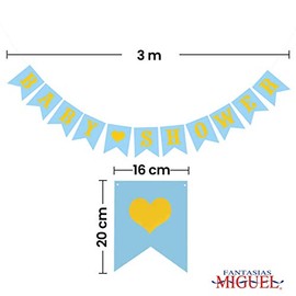 Fantasias Miguel Mylin Banderín Letrero Baby Shower, Ideal para Decorar Fiestas, Mesas de Dulces, Escenarios, Tamaño: 20 cm Alto x 16 cm Ancho X 3 m Largo, Color Azul