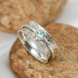 JEWELSTREZORO Blautopas Edelstein Spinnerring 925 Sterling Silber Meditationsring Männer & Frauen Spinnerring Geschenkartikel Schmuck TSR145H_66 (21.0)