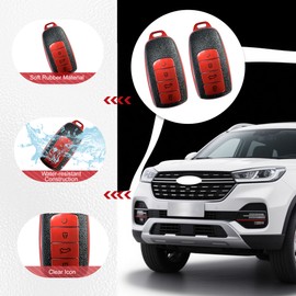 2Pcs Smart Car Key Fob Case, Soft TPU Remote Key Fob Cover Keychain Protector Accessories, Car Key Fob Protector Key Shell Compatible with Chery Omoda 5 Compatible with Tiggo 8 Pro 8 Plus (Black/Red)