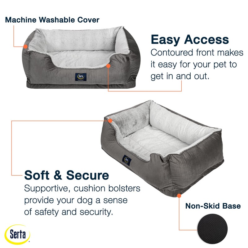Serta Orthopedic Cuddler Dog Bed for Pets – Slate Gray