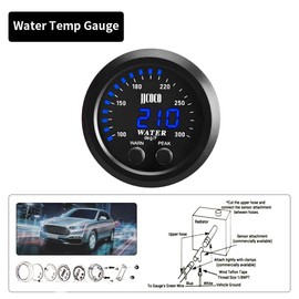 ZHSYMX Universal 52mm Water Temperature Gauge 100-300F(38-150C) Electronic Blue Digital LED DC12V/24V for Car Automotive with Joint Pipe Radiator Sensor Adaptor 30MM