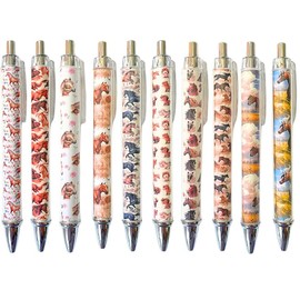 10 PC Horse Pens Horses Ballpoint Pen Western Cowboy Cowgirl Print Desk Decor Stationary School Office Supplies Race Merch Themed Gifts Stocking Stuffers Sticky Notes Pencils for Women Girls Kids