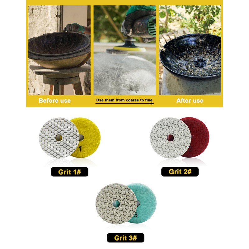 Solidure Diamond Polishing Disc,3Step Dry Diamond Polishing Pads 100mm for