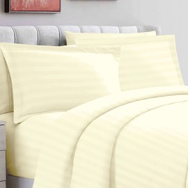 Cream Satin Striped Bedding Cotton King Size Pillow Cases 2 Pc, 300 Thread Count 100% Long Staple Cotton Pillow Cover, Sateen King Pillow Cases 50 x 90cm (Damask Bedding Set) - Pizuna