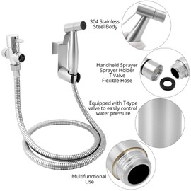 QWORK® Hand Bidet Shower Set for Toilet, Bidet Hand Shower Set Made of Stainless Steel SUS304 with Leak-Proof Design, G1/2 Inch