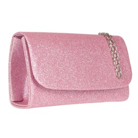 Girly Handbags Sparkly Plain Clutch Bag, pink