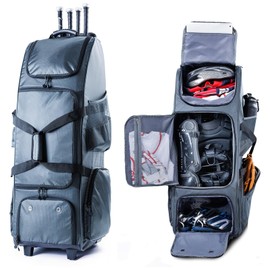 VIGEGARI Upgraded Rolling Baseball Bag with Sturdy Hard Backing - Large Softball Bag with Wheels for 4 Bats, Large Team Equipment Duffle Bat Bag, Catcher Gear Bag for Boys 8-12, Youth, Adults