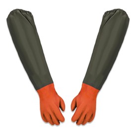 OUTALIZ Pond Cleaning Gloves, Long Section Safety Gloves, Rubber Gloves, Long Waterproof Gloves, Pond Care Gloves, Work Gloves, Waterproof, Orange