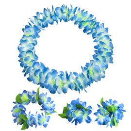 BEBAOVO Hawaiian Leis Set - Hawaiian Luau Flower Leis Headband Necklaces Bracelets for Hawaii Luau Party, Blue