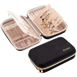 ProCase Large Travel Jewelry Organizer Case, Jewellry Home Storage Book Ring Binder with Clear Pockets for Presentation, Zippered Pouch Bag for Earrings Necklaces Bracelets -Black, Non-loose-leaf