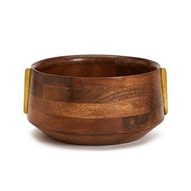 Two's Company Milo Mango Wood Serving Bowl W/Brass Accent