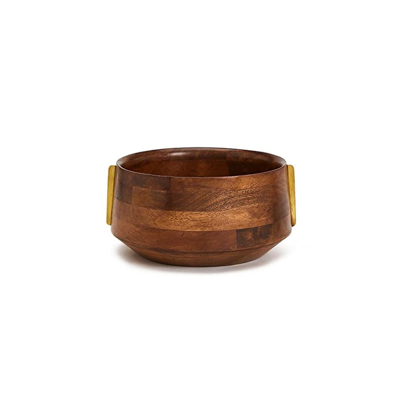 Two's Company Milo Mango Wood Serving Bowl W/Brass Accent