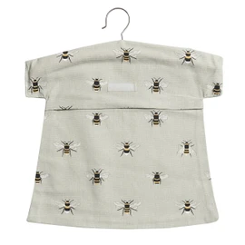 Sophie Allport - Bees Peg Bag, Clothes Peg Storage Bag, Wooden Hanger, 100% Cotton