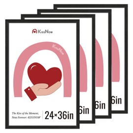 KissNow 24x36 Poster Frame 4 Pack, Textured Black Solid Wood Picture Frame, Wall Hanging