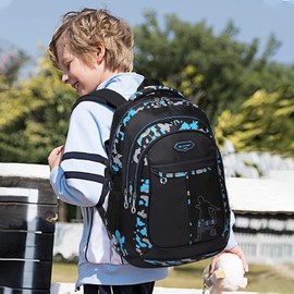 IvyH Schulrucksack Jungen Teenager, Kinderrucksack Camouflage Rucksäcke Jugendliche Jungen Mädchen 3-In-1 Schulranzen für Schule(Blau)