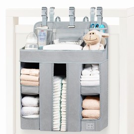 Organizador de pañales colgante XL – Apilador de pañales reforzado para cuna que mantiene la forma – Organizador de pañales colgante para mesa para cambiar, corralito, pared y puerta – Soporte para pañales para bebés recién nacidos, niñas y niños