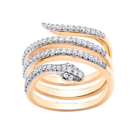 Old English Jewellers 9ct Yellow Gold on Silver CZ Snake Serpent Large Cocktail Ring size J to U (K)