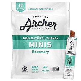 Country Archer Country Archer Mini Turkey Jerky Sticks - All Natural Turkey Sticks, Protein Snack, Turkey Jerky Sticks for People, Turkey Snack, Meat Sticks, Gluten Free, Keto, Rosemary Flavor - 0.5 oz (Pack of 12)