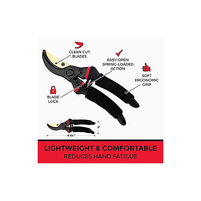 RONAVO Pruning Shears, Steel Blade, Titanium Coated Bypass Type, Pruning