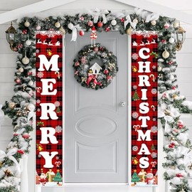 2 Decoracion Puerta Navidad, Decoracion de Porche, 180cm x 30cm, Pancartas de Adorno de Navideños Decoracion, Adornos Navidad Bandera de Fiesta de Jar