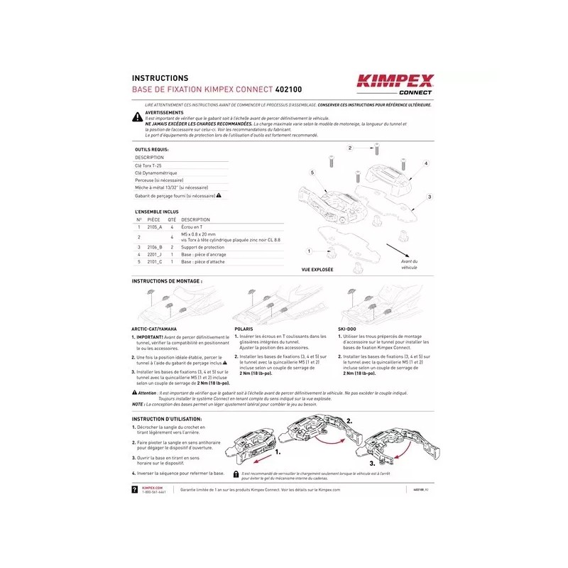 Kimpex Connect Mounting Base, Universal Snowmobile Tunnel Mounting System 402100
