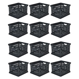 Sterilite Stackable Plastic Storage Crate Bin Organizer File Box with Handles for Home, Office, Dorm, Garage, or Utility Organization, Black, 12-Pack
