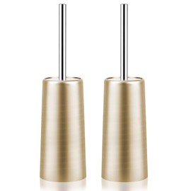 Retyion 2 Pack Toilet Brush and Holder-with 304 Stainless Steel Long Handle-Toilet Bowl Brush for Bathroom (Champagne Gold)