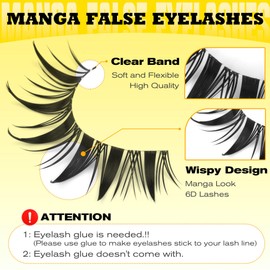 wiwoseo Manga Lashes Natural Wet Look Eyelashes Cat Eye Lashes 8D Anime False Eyelashes Pestañas Postizas Naturales 15MM Manga Eyelashes Natural Spiky Lashes 14 Pairs Fake Eyelashes