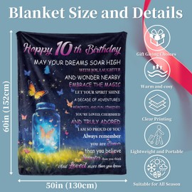 GRESATEK Birthday Gifts for 10 Year Old Girl,10th Birthday Gifts Blanket for Her 10th Birthday Decorations Butterflies Blanket Gifts Ideas for Teen Girl Daughter Sister 50"x60"