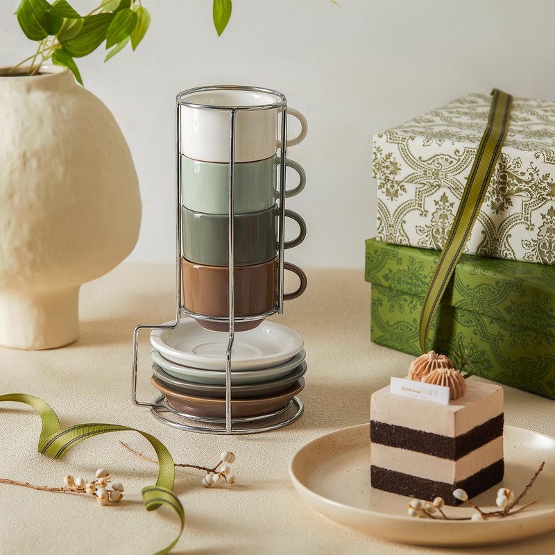 Sweese 2.5 Ounce Espresso Cups Set of 4, Porcelain Stackable