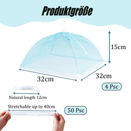 54 Pcs Food Covers Mesh Pop up Suit, 4 Food Net Cover Foldable, with 50 Transparent Cling Film, Fine Mesh for Outdoor Picnic, BBQ Party, Camping, and Garden Gatherings