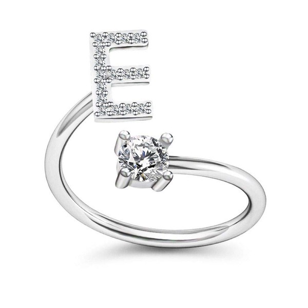 Bungsa® Letter Ring, Silver with Crystals, Bendable Finger Ring /