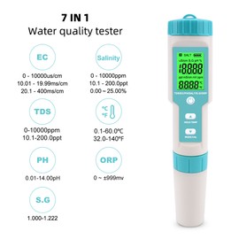 7 in 1 PH/TDS/EC/ORP/S.G/Salinity/Temperature Multi-Parameter Pocket Water Quality Tester with Electrode Replaceable C-600 PH Meter for Pools Drinking Water Aquariums with Backlight