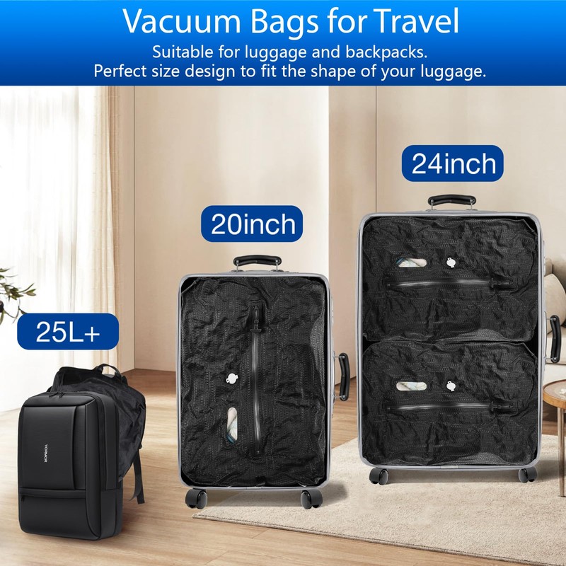 Vacuum Bags for Travel with Wireless Pump, Revolutionary Reusable Compression