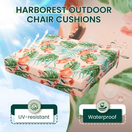 HARBOREST Outdoor Chair Cushions Set of 4 - Square Corner Waterproof Outdoor Cushions for Patio Furniture - Patio Furniture Cushions with Ties, 18.5"x16"x3", Flamingo