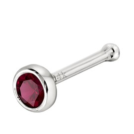 Solid 14K Gold Ball-end Stud Bezel Set Ruby 22G Nose Bone Nose Stud - 14K White Gold / 14K Yellow Gold July Birthstone Nose Ring Stud, metal, ruby