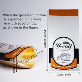 Lesibag - Bread Bags for Homemade Bread or Bakery, 100 Packs Plastic Bread Bags to Keep Bread Fresh, Printed Loaf Bag with Ties - 18 * 8 * 3 inch (Orange)