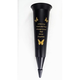 David Fischhoff In Loving Memory Verse Graveside Memorial Grave Spiked Flower Vase (Mam & Dad, Black & Gold), DF13659