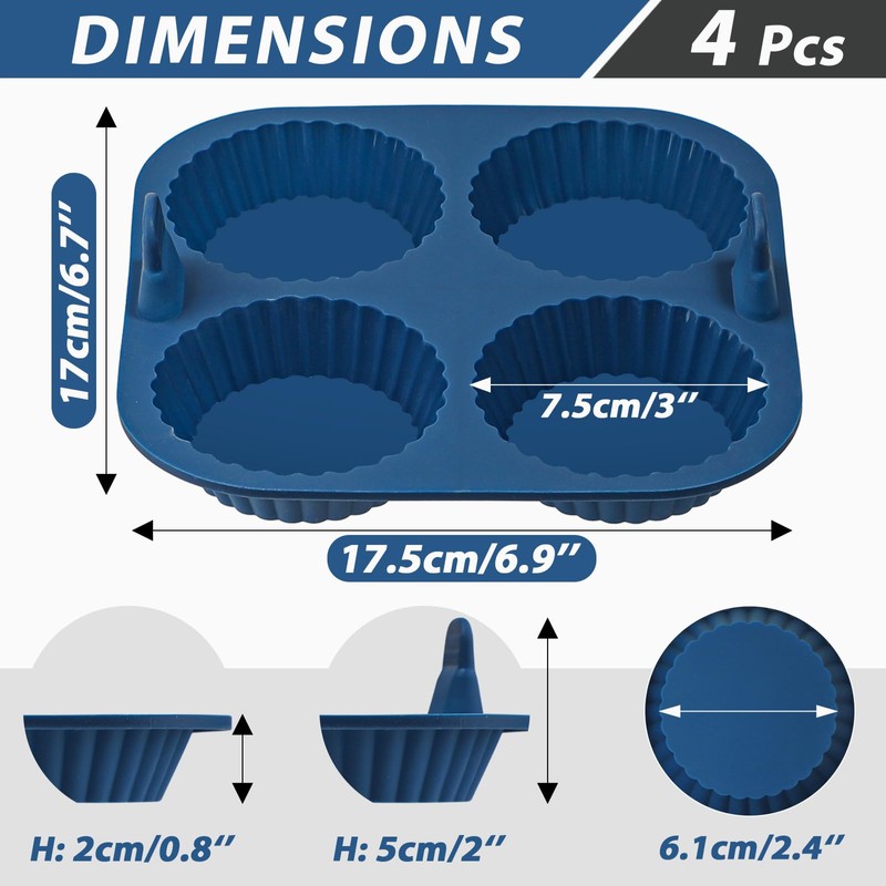 Webake Mini Törtchen Formen 4 Stück Tarteform Silikon Quicheform Klein