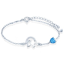 MicLee Women's Girls Silver Constellation Zircon Bracelet Fashion 925 Sterling Silver Zodiac Sign Bracelets with Blue Heart Zircon Creative Constellation Graphics Jewellery Adjustable Chain Bracelet,