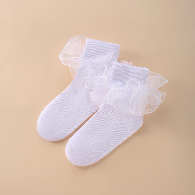 Dicry Baby Girls Double Lace Turn Cuff Socks with Big