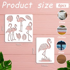 beinkmake 6Pcs Flamingo Stencil PET Painting Templates Drawing Inlay Border Stencils for Furniture Reusable DIY Craft for Wall Wood Fabric Canvas Paper Home Decor 11.7inch