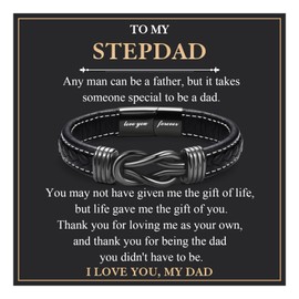EYQV Step Dad Fathers Day Gift, Leather Bracelet Fathers Day Gift from Daughter Son, Unique Gifts for Step Dad Birthday Christmas Thanksgiving
